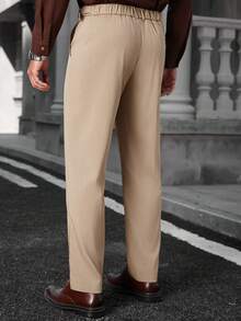 Manfinity Bizformal Men's Casual Everyday Office Commute Striped Print Slant Pocket Pleated Straight Leg Pants - Khaki - View 2