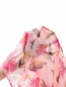 Ellevyn Women's Elegant Floral Print V-Neck Puff Sleeve Ruched Waist Vacation Dress - Baby Pink - View 7