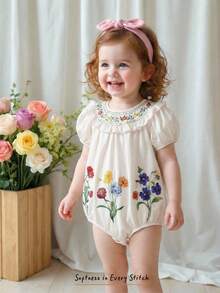 Cozy Pixies 女婴碎花圆领荷叶边泡泡袖连体衣