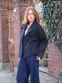 SILVIA DI SANTO 女士超大翻领装饰纽扣长袖休闲宽松大衣 - 黑色 - 查看 4