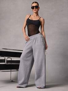 Hauture 女士纯色网眼拼接性感吊带背心 - 黑色 - 查看 3