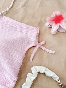 Tween Girl Casual Elegant Vacation Textured Ruffle Cold-Shoulder Cropped T-Shirt