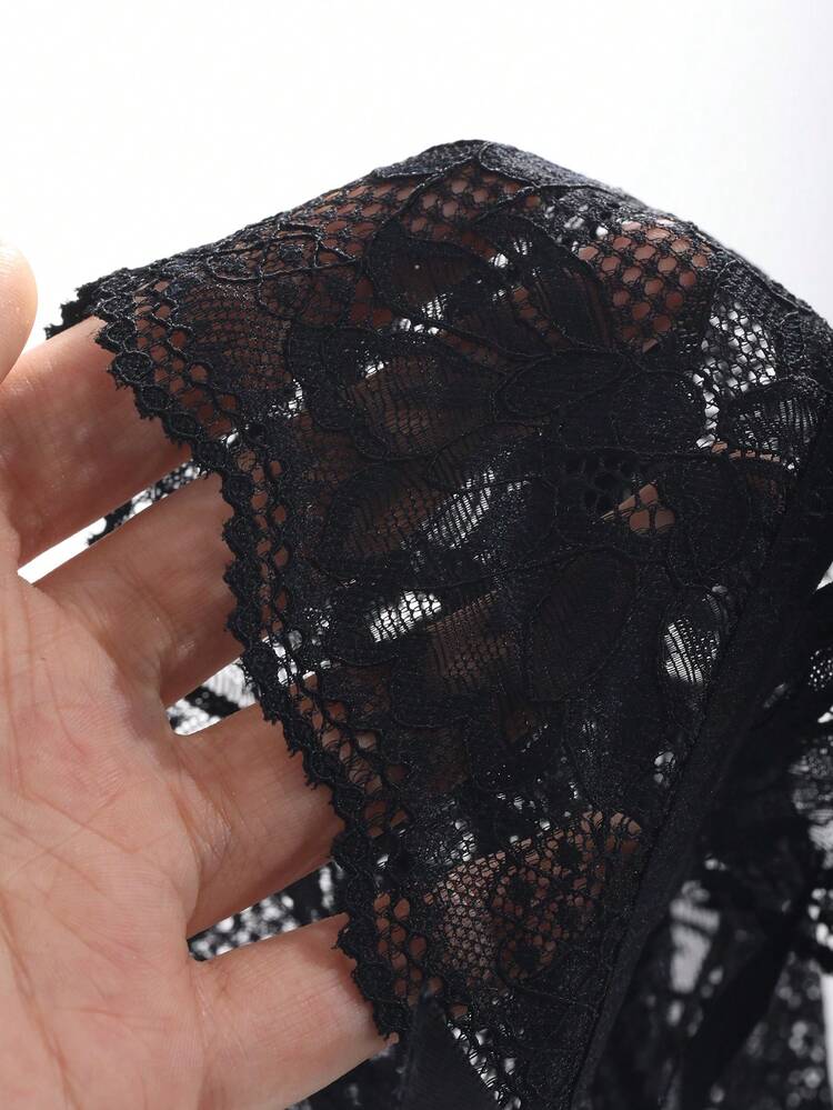 Bow Decoration Lace See-Through Hollow Out Sexy Cami Bodysuit For Going Out Lingerie For Women
