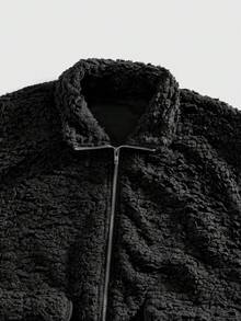 ROMWE MEN Men's Casual Fleece Vest, College Style, Autumn/Winter - Black - View 3