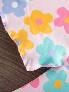 SHEIN Babygirl Casual Cute Floral Print Knit Camisole And Elastic Waist Pants Set - Multicolor - View 5