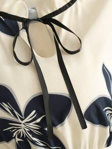 Franclia 女士优雅印花系带长裙 - 黑與白 - 查看 7