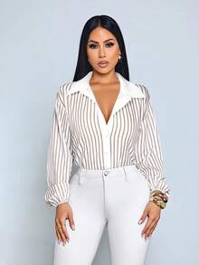 SOLERSUN Women's Seasonal Collection Elegant Striped Print Long Sleeve Sun-Protective Blouse - Apricot - View 1