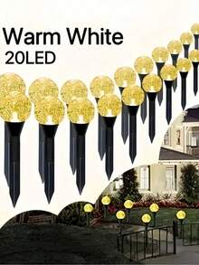 20颗泡泡灯泡串灯，太阳能户外走道灯，水晶球灯泡 - 暖白光，8种照明模式，黄昏和黎明自动开关，LED灯，户外装饰灯，太阳能灯，太阳能串灯，太阳能花园灯，适用于人行道、露台、草坪、庭院、阳台 [太阳能] - 暖白色 - 查看 8