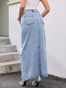 Jeanoix Y2K Women Asymmetric Waist Pocket Distressed Fashionable Denim Mini Skirt - Light Wash - View 2