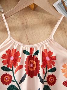 Sparklyn Robe sans manches à imprimé floral blocs de couleurs avec volant à l'ourlet, robe de vacances vintage et vibrante, parfaite pour les sorties d'été et les vacances - Multicolore - Voir 5