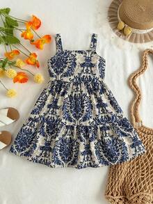Travachic KIDS 女孩碎花荷叶边夏季度假连衣裙 - 藏蓝色 - 查看 7
