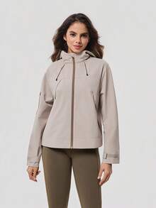 OutZeal Women Outdoor Jacket Camping Hiking Water-Resistant Windproof Loose Fit Hooded Jacket With Pocket - Khaki - View 8