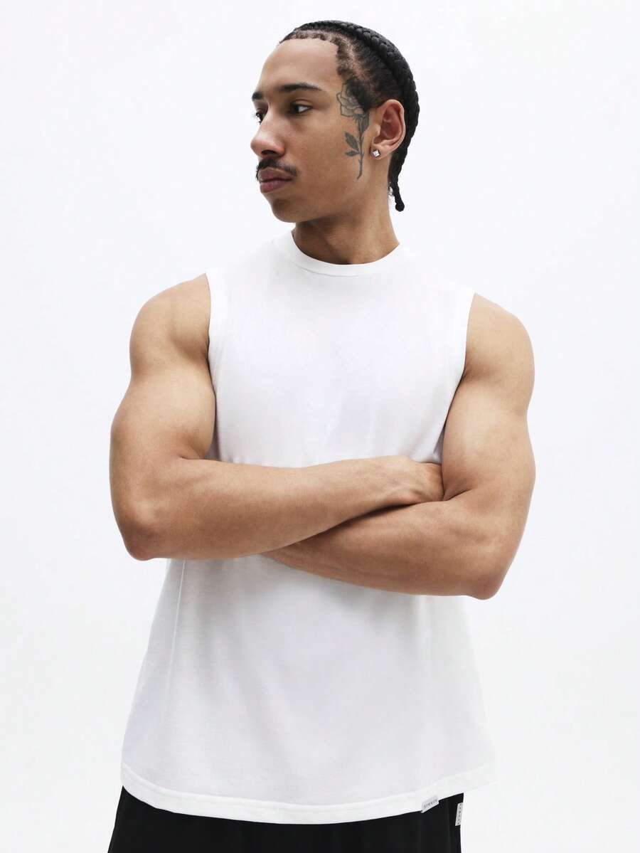SUMWON Men's Essential Sleeveless Tank Top Crew Neck Regular Fit Basic Casual Summer Tee - White - View 1