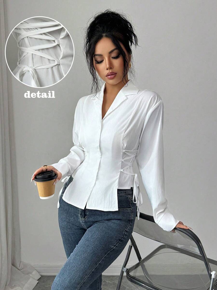 Modelyn White Side Tie Design Fashionable Elegant Blouse For Outings And Dates