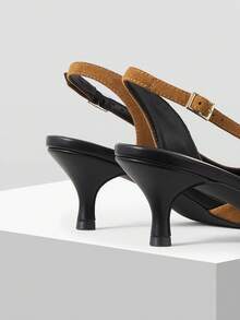 Mnmlis 女士优雅尖头高跟凉鞋，通勤必备 - 卡其色 - 查看 5