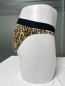 WENEZON Men's Sexy Leopard Print Contrast Tape Waist Briefs - Khaki - View 3