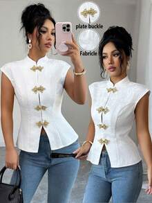 Elenzga Camisas de verano elegantes y con estilo tejidas para damas - Blanco - Ver 1