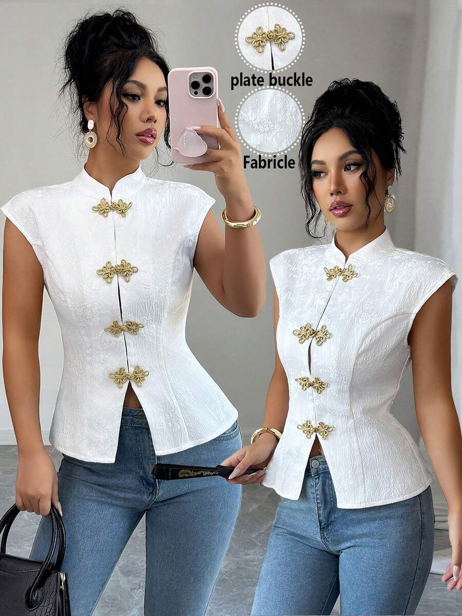 Elenzga Camisas de verano elegantes y con estilo tejidas para damas - Blanco - Ver 1