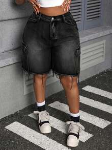 Slaydiva Plus Size Women's Denim Shorts For Women Jean Shorts Loose Cargo Shorts Cotton Camouflage Loose Shorts Cargo Pants Women Shorts Camo Pants Jorts Vacation Woman Summer For Women Summer Cowgirl Old Money - Black - View 7