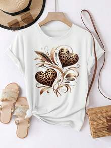 EMERY ROSE Áo thun nữ cỡ lớn tay ngắn cổ tròn in họa tiết hoa hướng dương và da báo - trắng - Xem 1