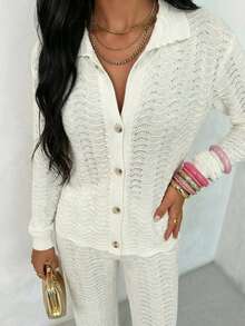 Glamine Women's Lightweight Cardigan With Hollow Textured Buttons, Loose Casual Women Knit Cardigan Sweater, Spring/Autumn - Apricot - View 5