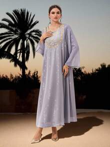 Al Najma 女士几何刺绣圆领宽松优雅阿拉伯连衣裙