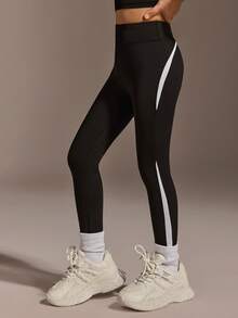 SHEIN Young Girls'Yoga Skinny Pants With White Sequence For Summer Gym,Black High Elasticity Freely Stretch Fashionable Versatile Running,Cycling,Hiking - Black - View 2