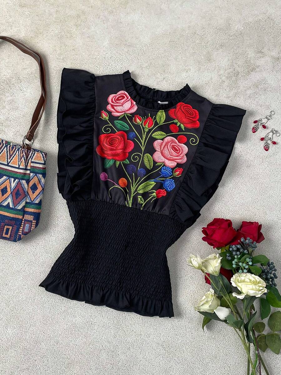 EMERY ROSE Women's Casual Ruffle Sleeve Printed Blouse - Multicolor - View 1