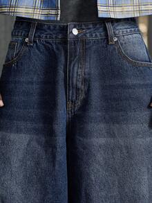 NEON BLANC Low Waist Fashionable Loose Fit Jeans With Belt Loops - Blue - View 6