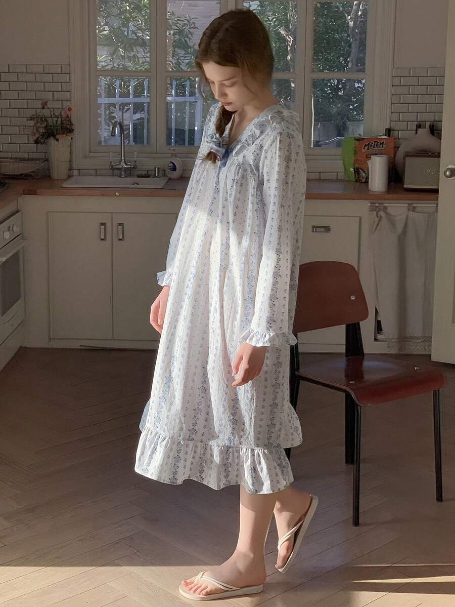 DAZY Bequemer bedruckter Nachthemd-Loungewear für Teenager-Mädchen - Weiss - Übersicht 1