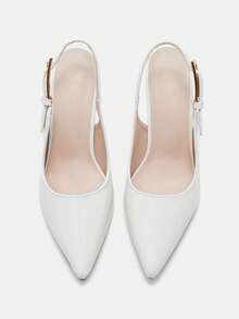 CUCCOO CURVES Women Shoes Wide Fit Fashion Pointed Stiletto White Back Strap Simple Classic Daily Comfort Fattened High Heel Women's Shoes Plus Size Valentine's Day - White - View 5