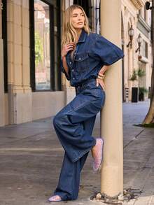 Hauture Casual Washed Denim Jumpsuit, Suitable For Commuting In Summer - Blue - View 6