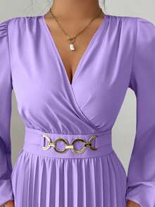 Elenzga Vestido plisado elegante, adecuado para volver al colegio, cumpleaños, boda - Púrpura malva - Ver 6