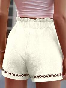 EMERY ROSE 2025 Plus Size Women Frill Trim Waist Tie Pocket Floral Shorts, Summer - Apricot - View 2