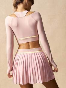 VARSIVA 女士纯色简约休闲长袖上衣和半裙运动套装 - 彩色 - 查看 7