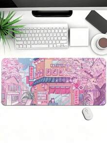 1个可爱猫咪咖啡厅粉色樱花动漫桌垫，防滑橡胶底座，硅藻土材质，超光滑表面，大号鼠标垫，适用于电脑、笔记本电脑、办公室装饰、家庭办公用品、桌面配件 - 可愛的貓卡和粉紅櫻花 - 查看 10
