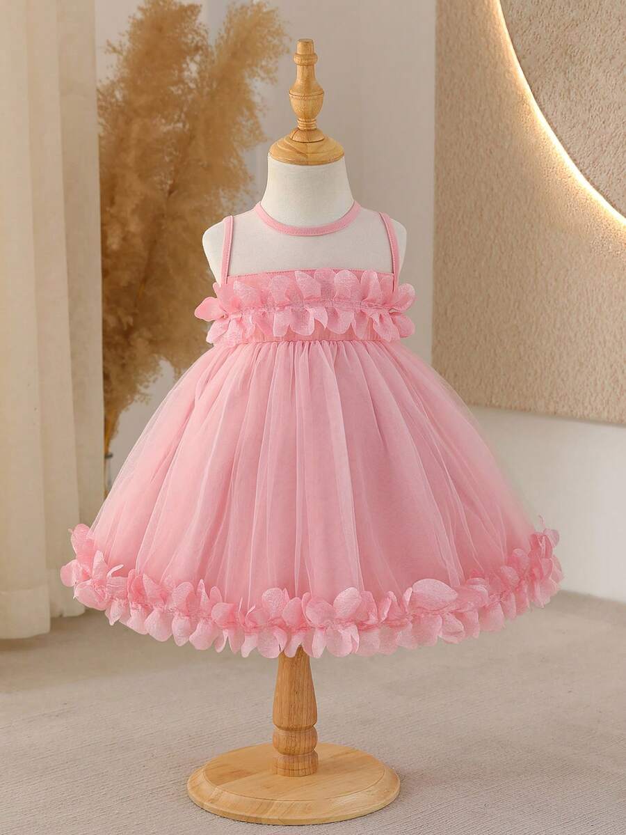 Glamorique Kids 女婴花童伴娘礼服,婚礼,花童,优雅,3D玫瑰,生日派对,适合正式场合 - 粉色 - 查看 1