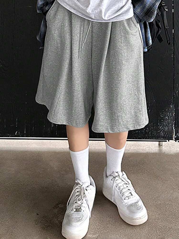 Women's Solid Color Drawstring Waist Pocket Loose 5" Inseam Shorts