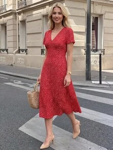 Pariaura Vestido de verano casual para uso diario, vacaciones en la playa, estampado de verano para ropa de Año Nuevo, vestido largo para mujer - Rojo - Ver 1