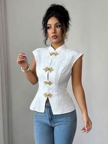 Elenzga Camisas de verano elegantes y con estilo tejidas para damas - Blanco - Ver 3