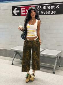 StreetHx Áo tank top nữ màu trắng đa năng cổ chữ U in chữ Anh màu vàng, kiểu dáng đường phố, ôm sát, gợi cảm, phong cách sinh viên, thích hợp cho mùa xuân/hè. - trắng - Xem 5