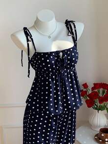 Comfortcana Women's Spring Casual Polka Dot Print Camisole And Pants 2 Pieces Set Summer Cute Polka Dot 2 Pieces Set Halloween Polka Dot 2 Pieces Set - Navy Blue - View 7