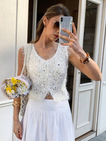 Elyressa Cárdigan con botones de punto suave con lentejuelas para vacaciones de verano de mujer