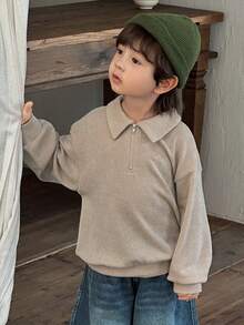 DAZY Young Boy Half Zip Casual Versatile Long Sleeve T-Shirt - Apricot - View 2