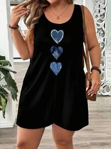 EMERY ROSE 大码休闲简约夏季爱心印花无袖连体裤 - 彩色 - 查看 5