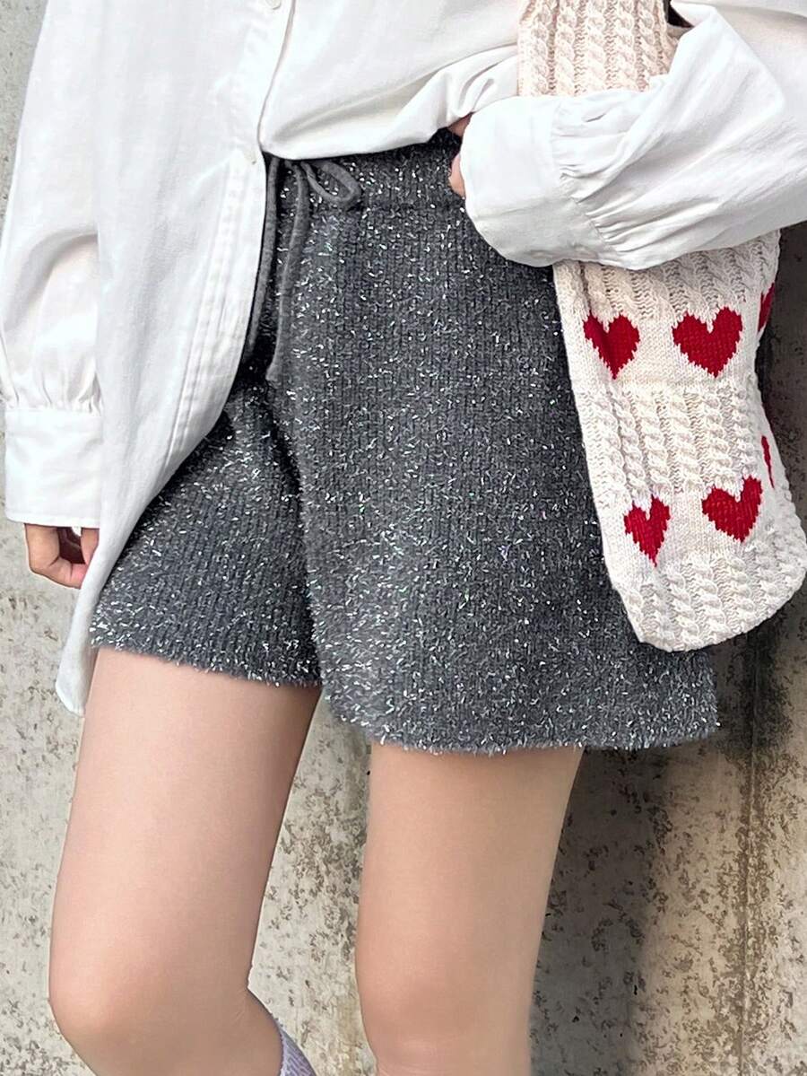 FRIFUL 女士短款加厚休闲甜美叠层毛衣裤，秋季 - 灰色 - 查看 1