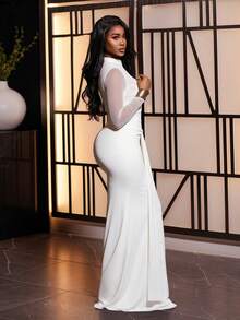 BamGleam Women's Solid Color Minimalist Dress, Everyday Wear, Elegant Dresses For Women , Elegant Dress For Women , Elegant Dress Women , Elegant Dresse, Elegant Dress , Long White Dress Women White Classy Dress Slay Diva Dress Elegant White Dress Curve Maxi White Dress White Classy Maxi Dress Long Formal White Dress - White - View 5