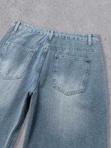 Manfinity Denimwave 男士街头时尚拼接设计水洗牛仔喇叭裤 - 淺色水洗藍 - 查看 5