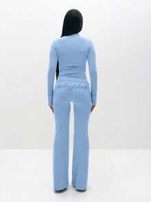 BABYPHAT Quần legging ống loe cạp cao, dễ mặc, mang lại sự thoải mái và phong cách mỗi ngày. - Màu xanh nhạt - Xem 6