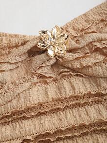 Sweetra Women's Khaki V-Neck Tie-Up Backless Camisole Top & Textured A-Line Skirt 2-Piece Set, Spring/Summer - Khaki - View 5